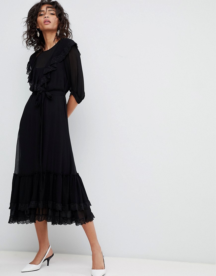 Ghost 3/4 sleeve lace detail dress