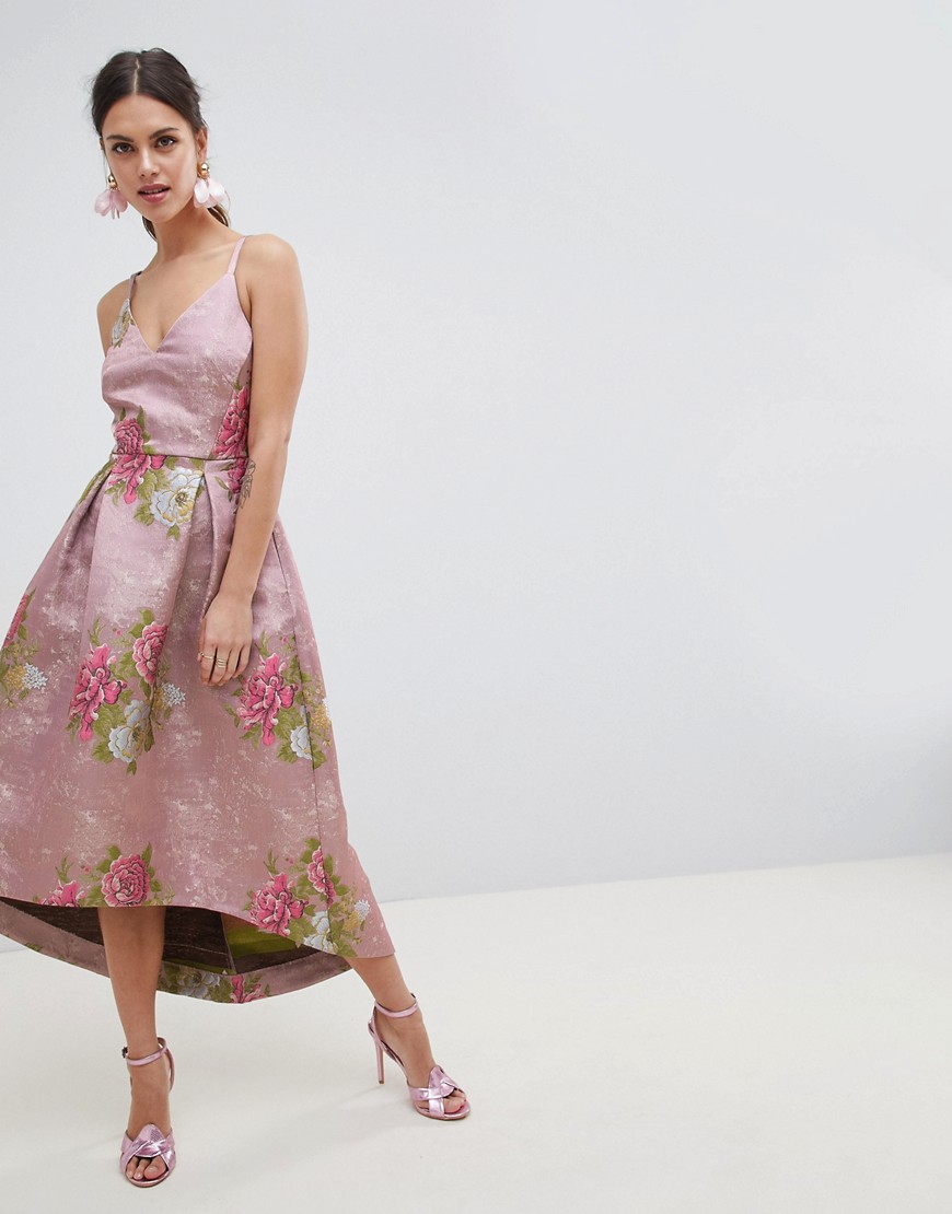 ASOS EDITION Beautiful Floral Jacquard Midi Prom Dress - Multi