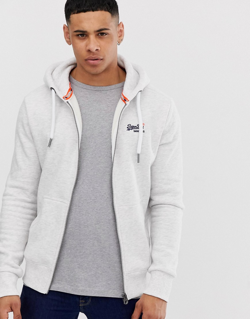 Superdry Orange zip through hoodie in grey
