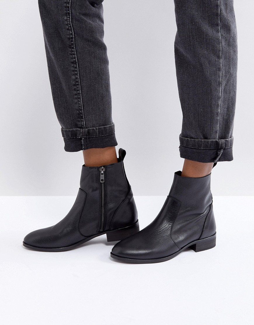 Office Ashleigh Black Leather Flat Ankle Boots