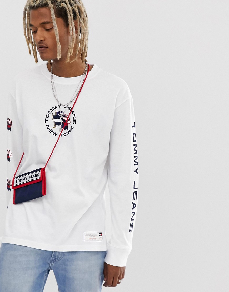 Tommy Jeans Summer Heritage Capsule long sleeve top in white with back and sleeve print