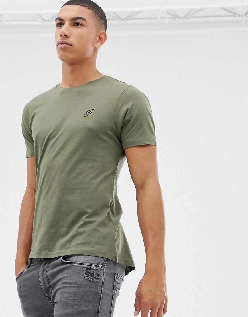 Another Influence Muscle Fit Stretch Long line Curved Hem Logo T-Shirt