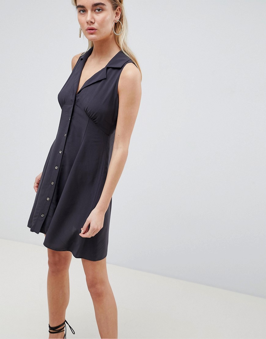 Asos Design Sleeveless Button Through Mini Skater Dress - Grey