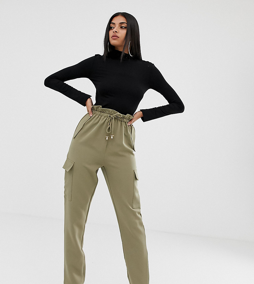 PrettyLittleThing cargo trouser with toggle drawstring and pockets in khaki