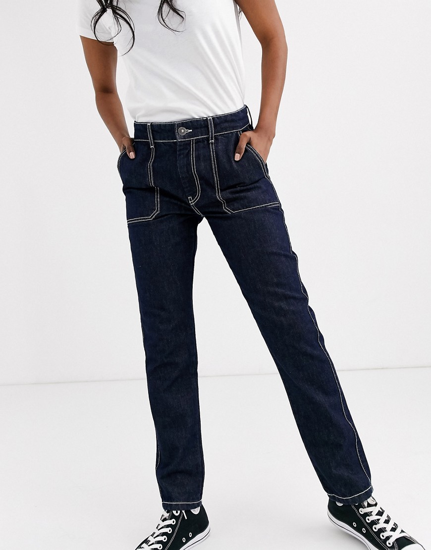 Pieces straight leg jean with contrast stitching