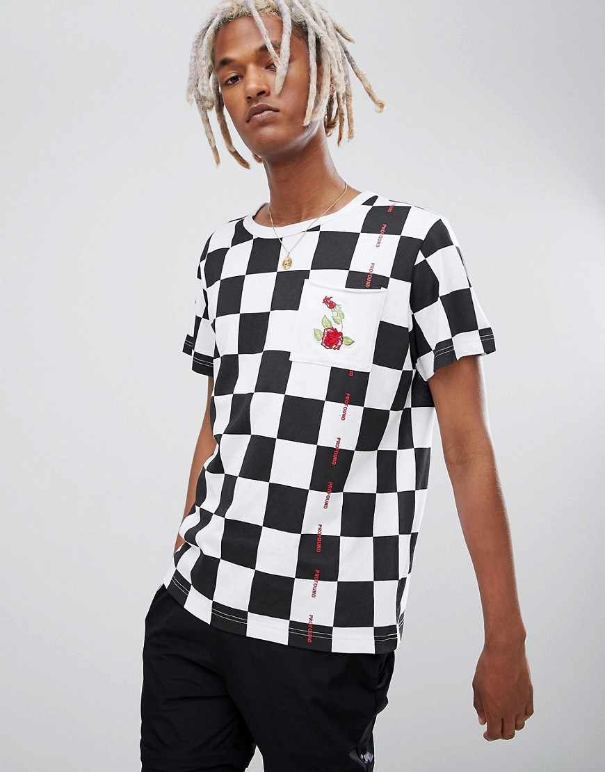 Profound Aesthetic checkerboard t-shirt with rose print in white