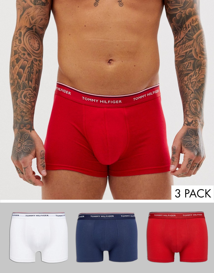 Tommy Hilfiger stretch 3 pack trunks in white/red/navy