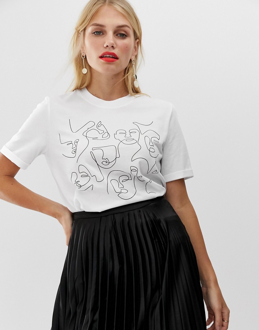 Pieces abstract face print tee - White