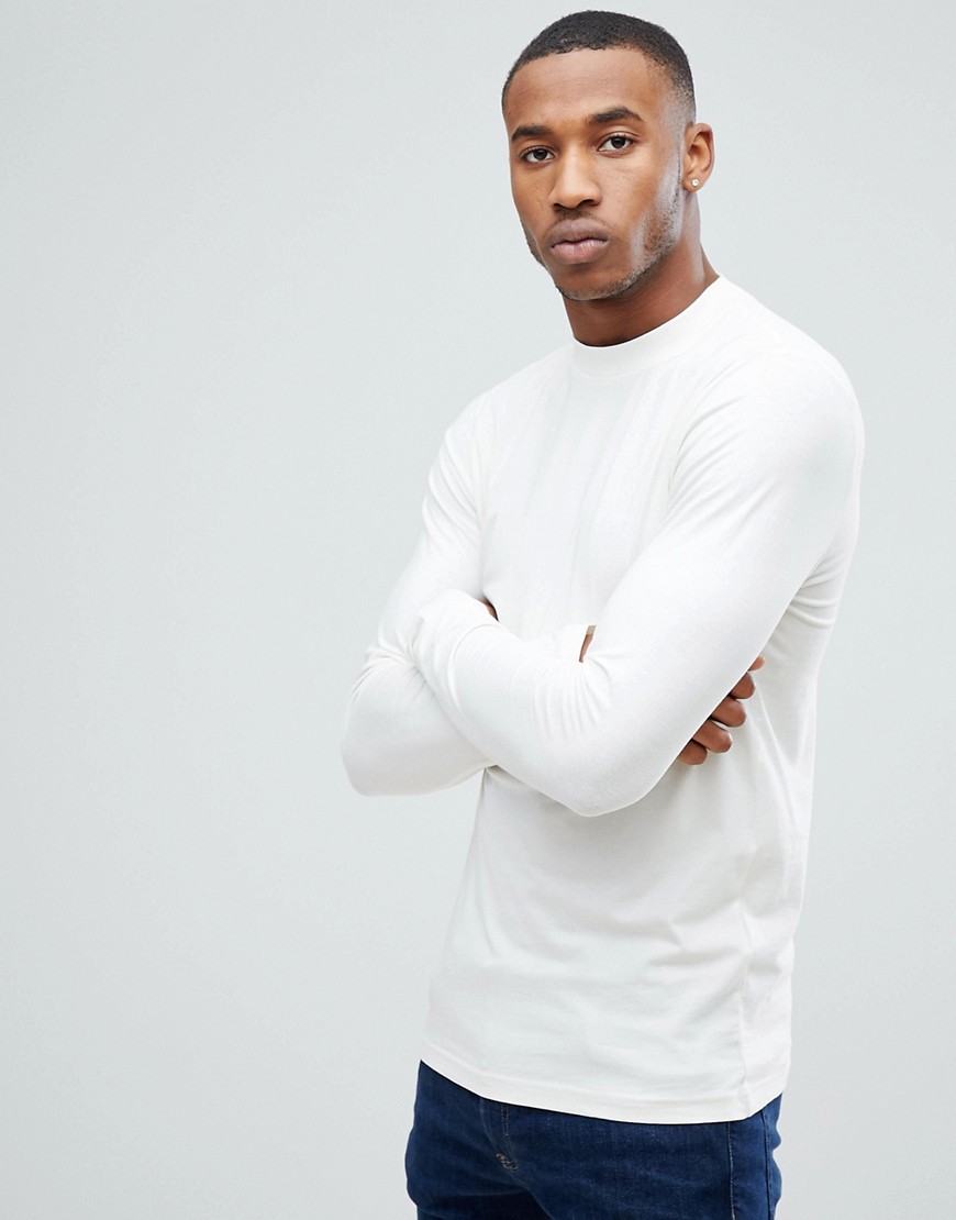 Only & Sons High Neck Long Sleeve T-Shirt - Blanc