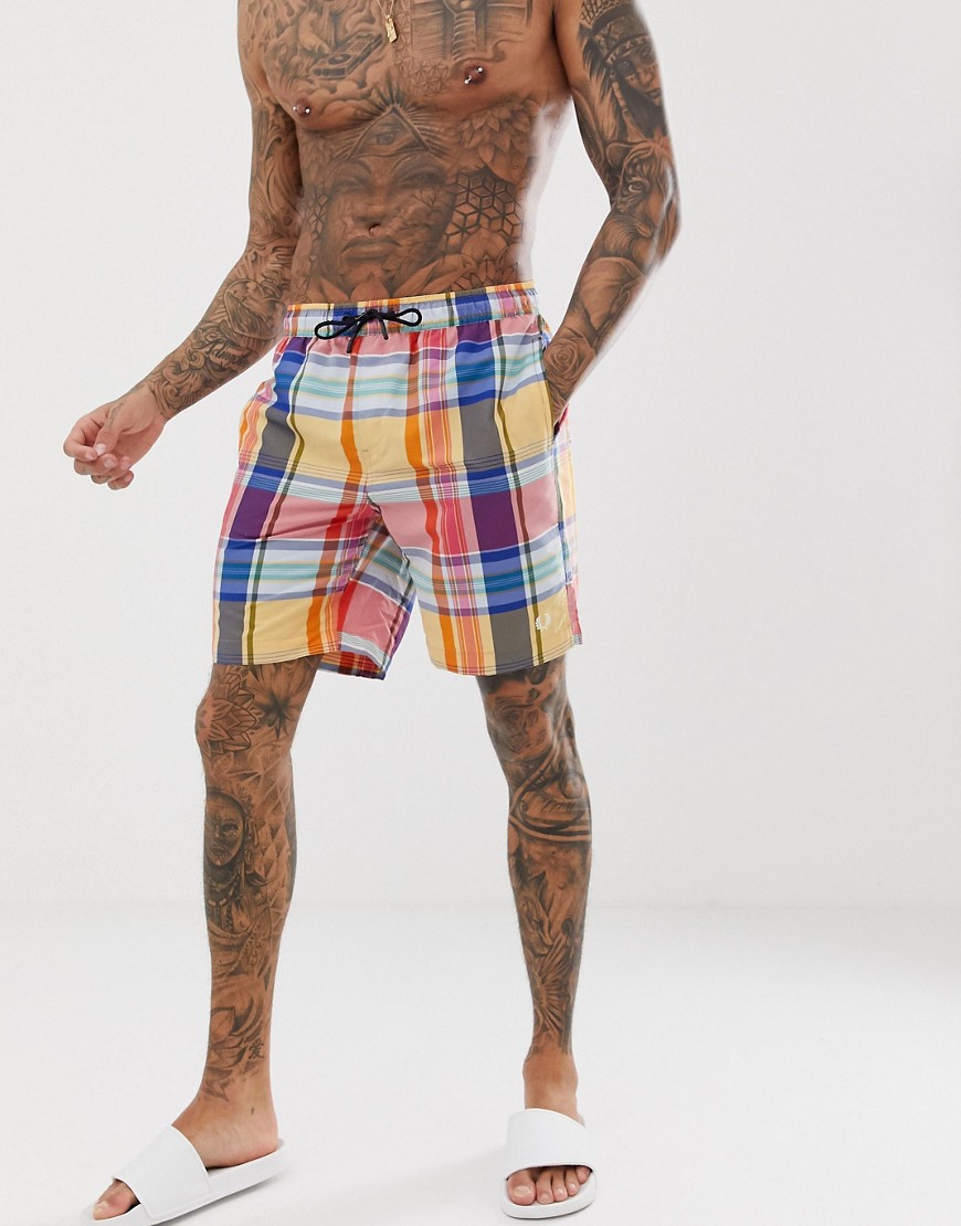 Fred Perry madras check swim shorts in multi