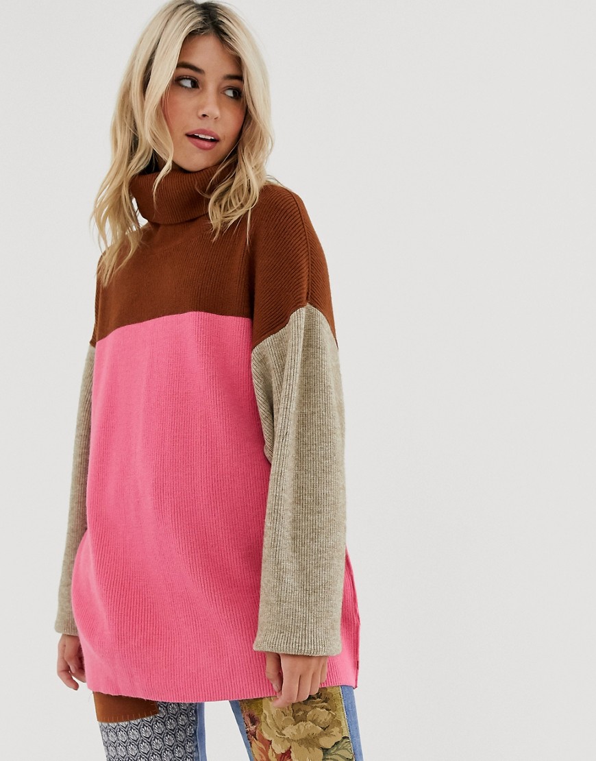 Free People Softly Structured colourblock rollneck jumper