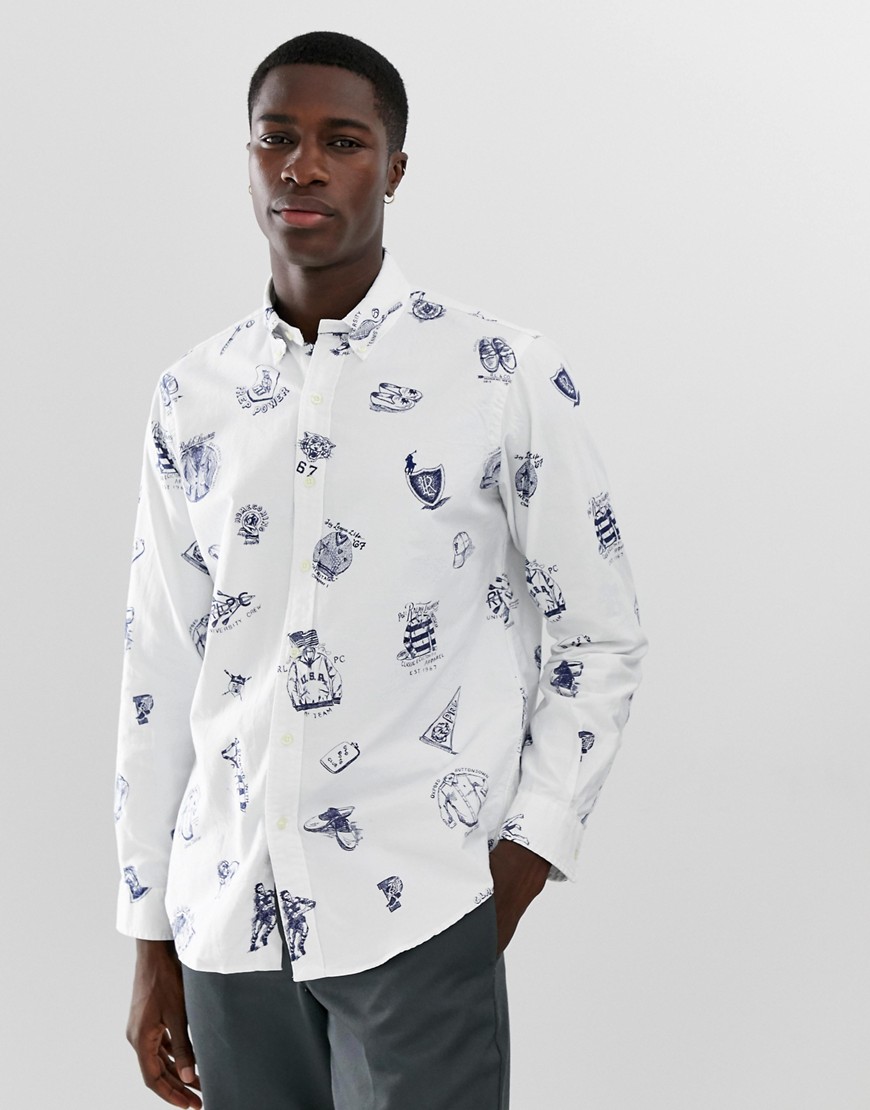 Polo Ralph Lauren custom regular fit all over print oxford shirt with button down collar in white
