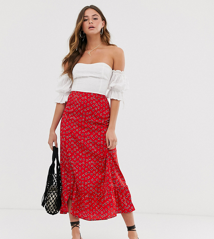 Wednesday's Girl midi skirt with peplum hem in daisy print