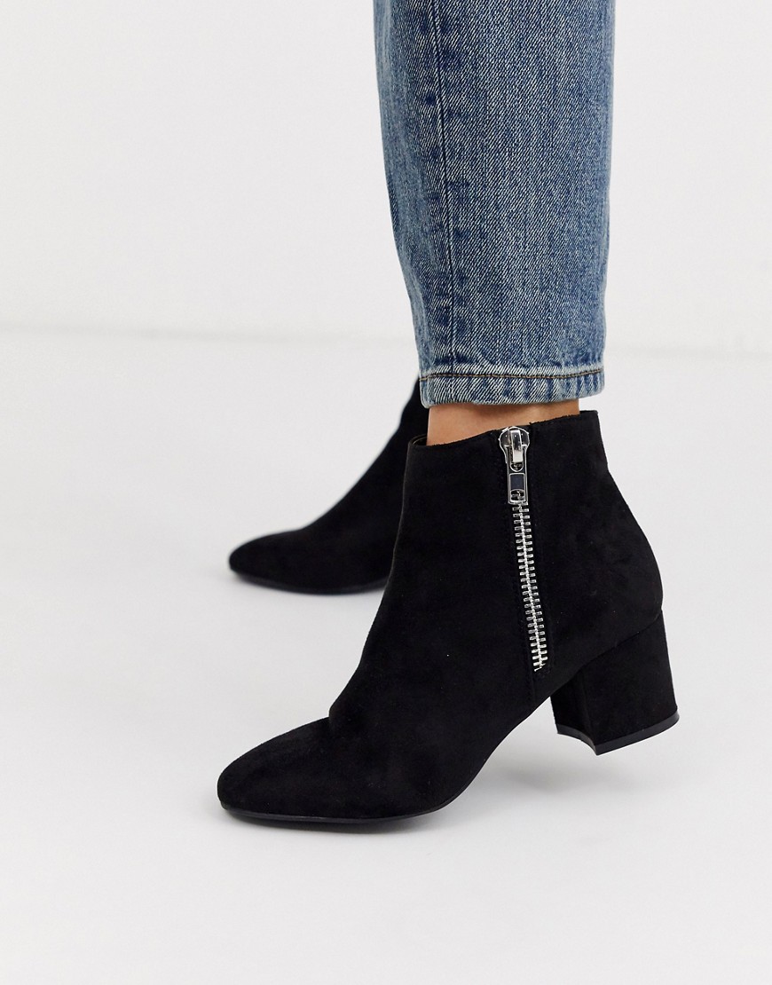 Pimkie faux suede zip side ankle boot in black