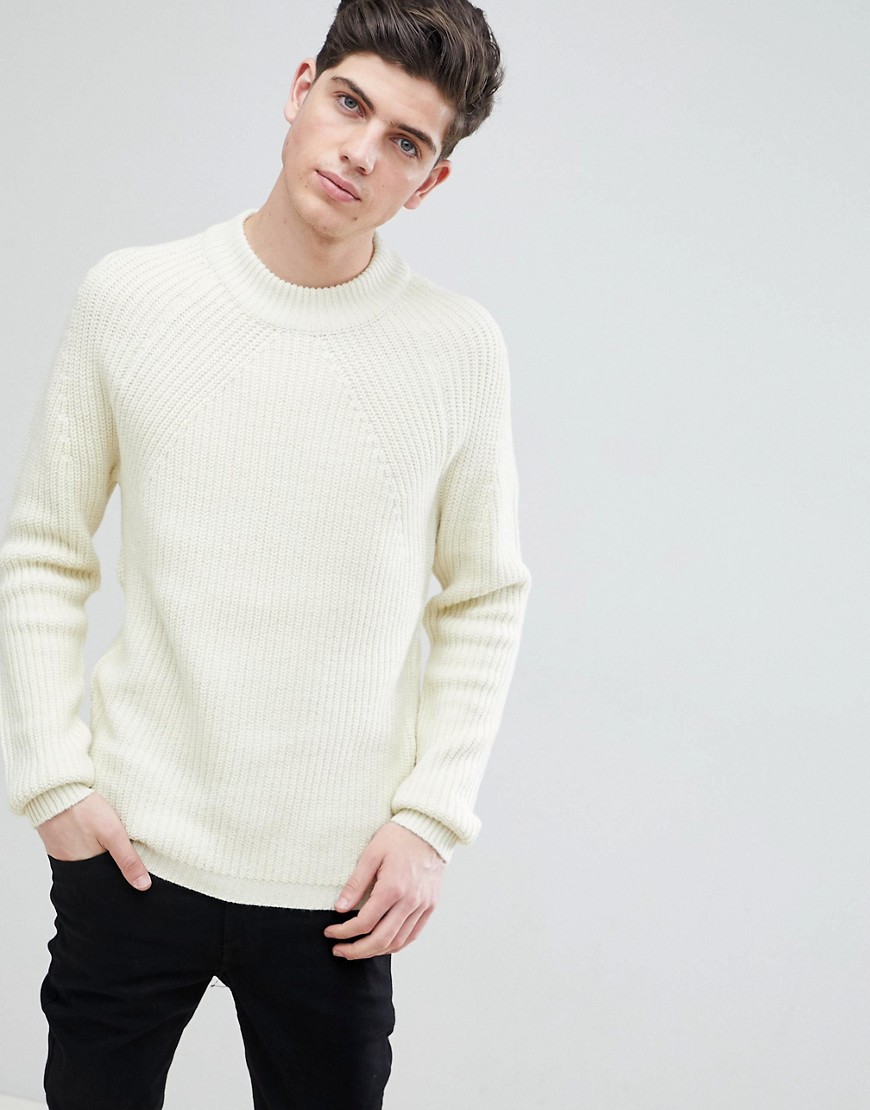 Mango Man Ribbed Wool-Blend Sweater In Ecru