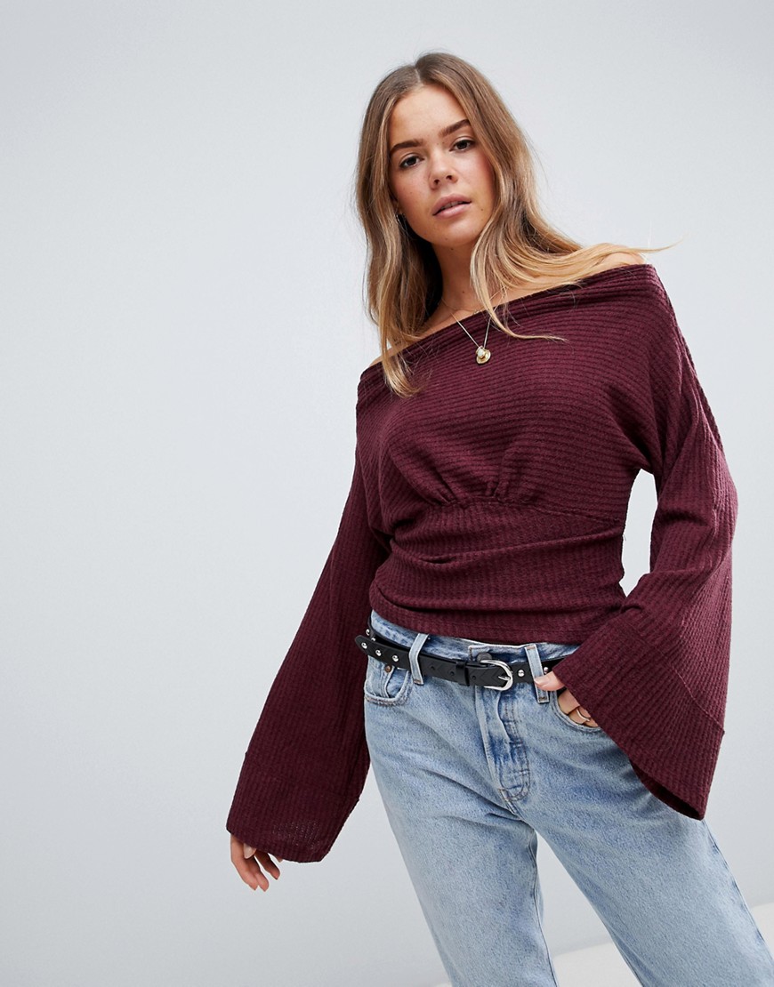 Free People Crazy On You cropped thermal flared sleeve top