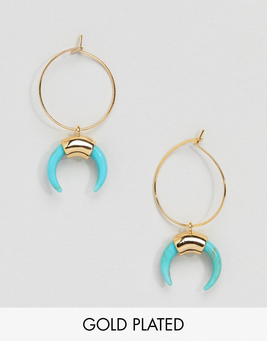Orelia Gold Hoop Cresent Earrings In Turquoise - Gold