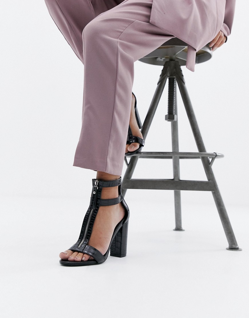 Simmi London zip up detail mock croc block heel sandals