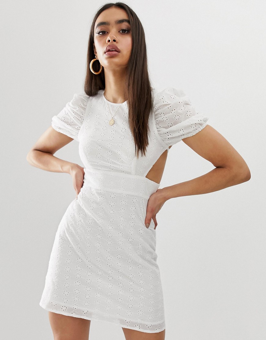 Fashion Union broderie mini dress with lace up back