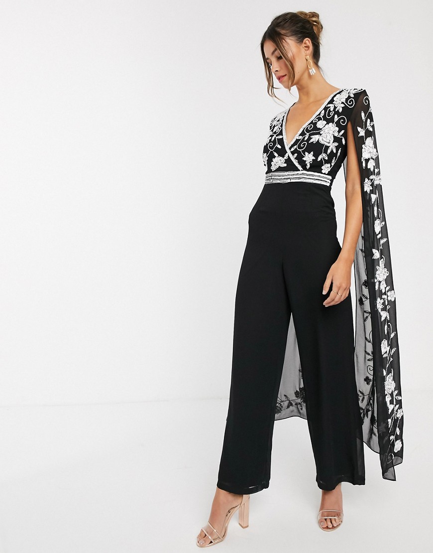 Frock & Frill contrast embroidery cape jumpsuit