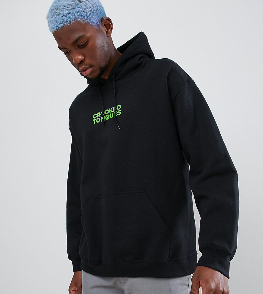 Crooked Tongues oversized hoodie in black with rays print - Black
