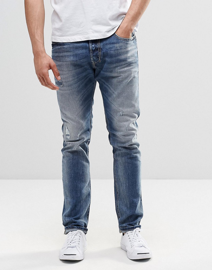 Diesel Tepphar Skinny Jeans 853Y Mid Distressed Repair Wash - Mid blue