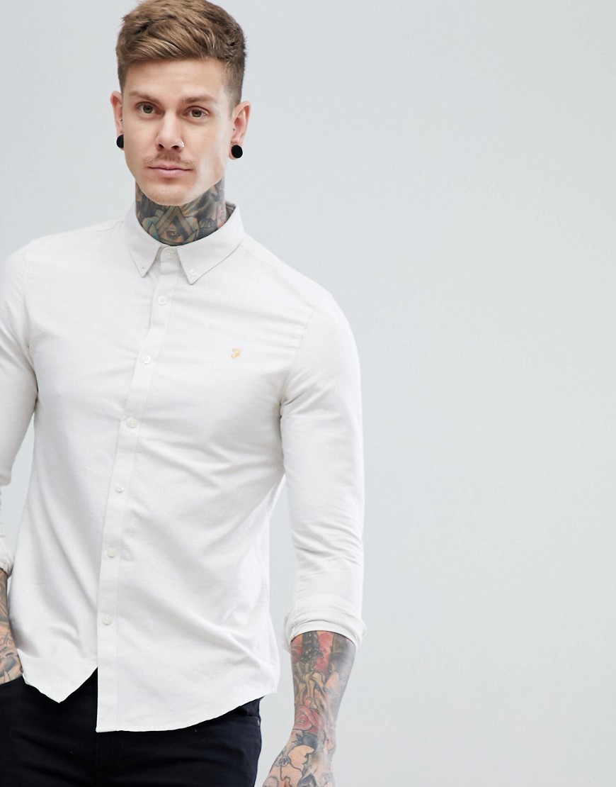 Farah Brewer Slim Fit Oxford Shirt in Off White