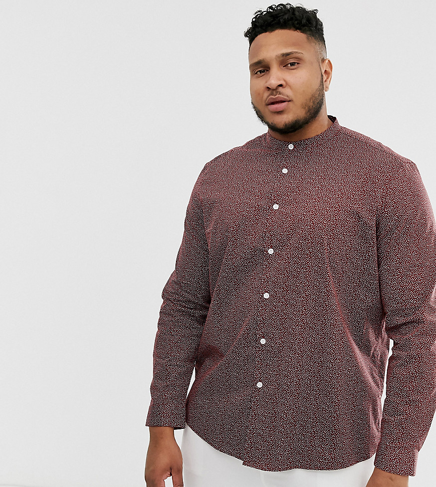 ASOS DESIGN Plus regular fit smart shirt in polka dot with grandad collar in burgundy