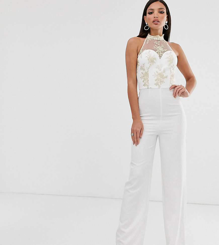 Chi Chi London Tall lace jumpsuit in white