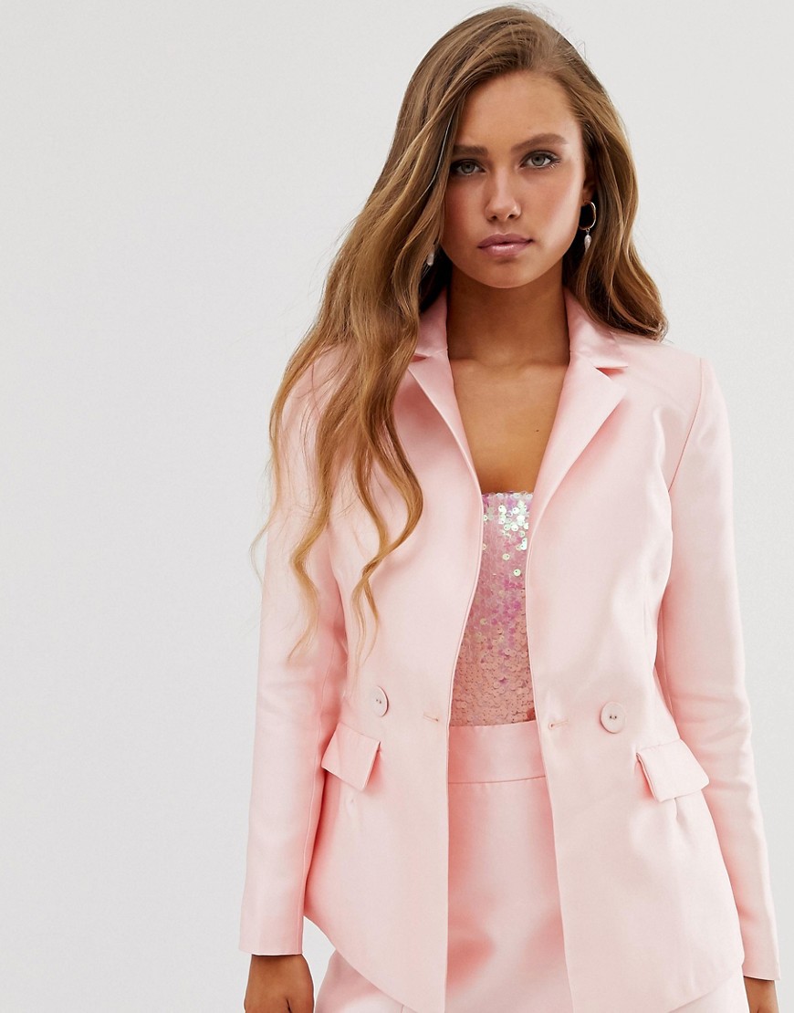 Collective The Label tailored blazer with pocket detail in pink sateen