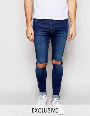 Reclaimed Vintage Washed Super Skinny Jeans With Knee Rips