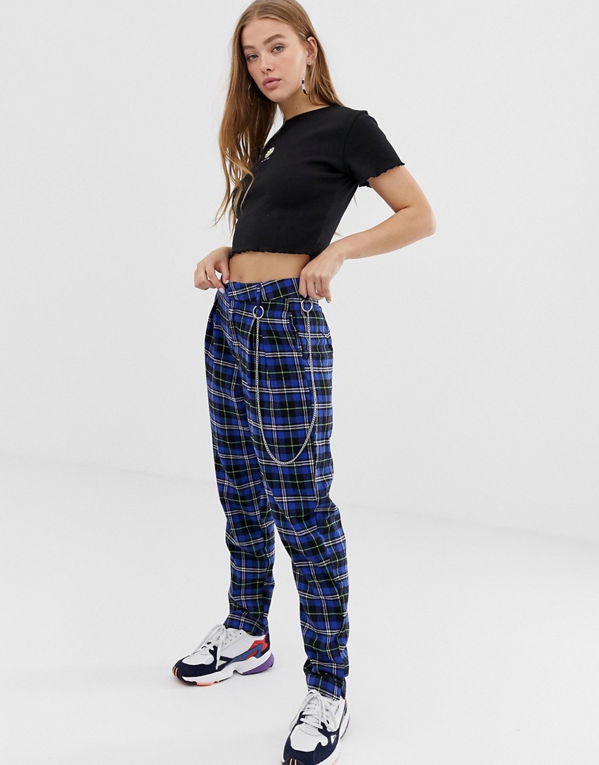 Daisy Street cigarette trousers in check with chain