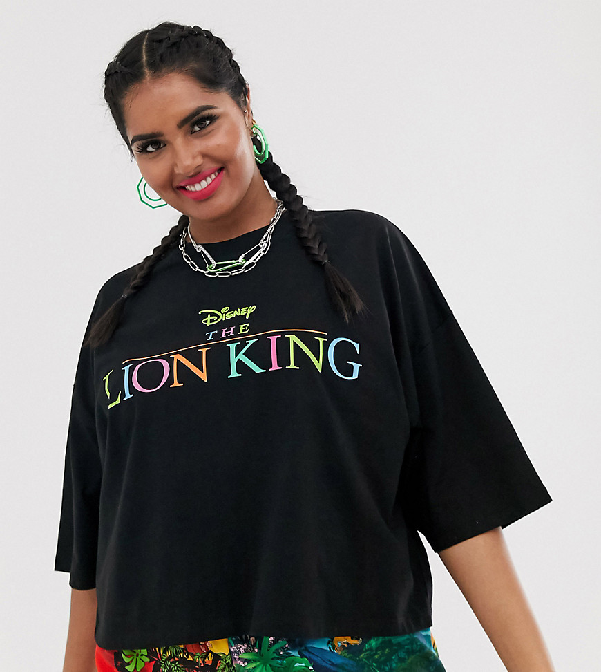 Disney The Lion King x ASOS DESIGN Curve oversized cropped t-shirt with rainbow logo
