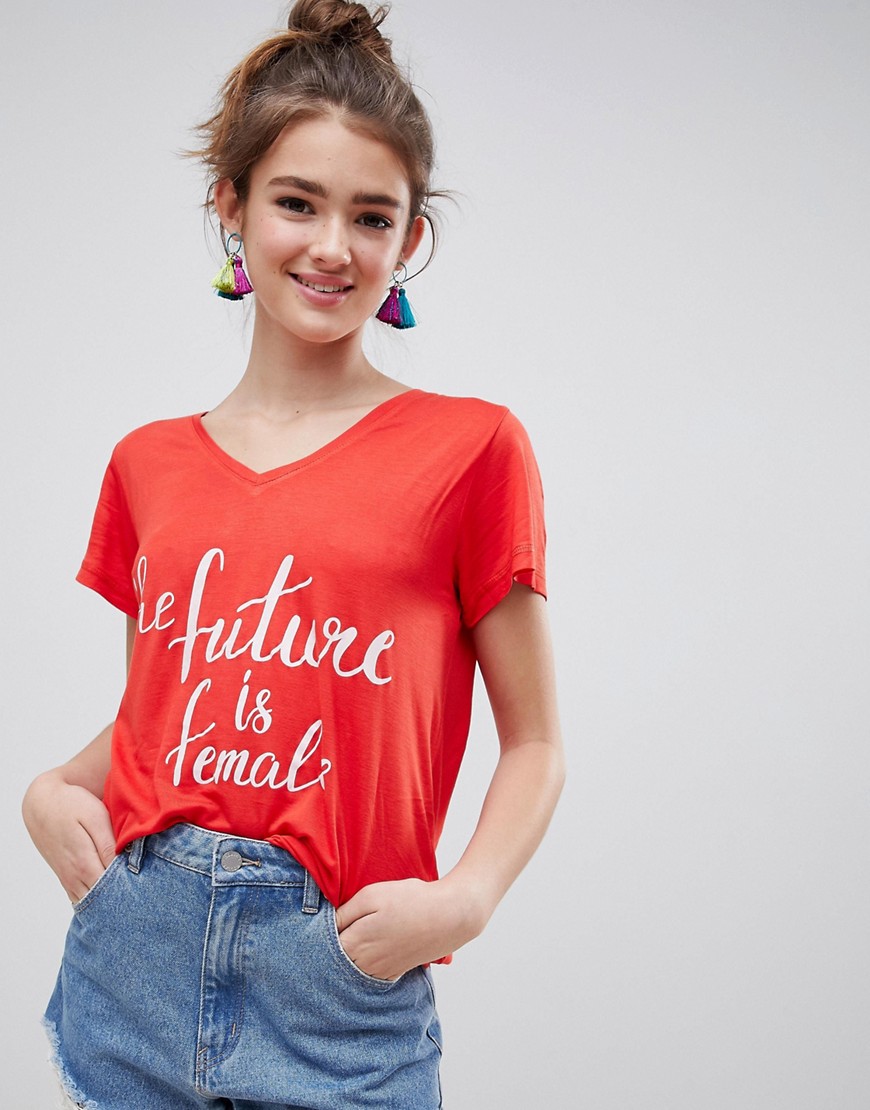 Blend She Caraz Future Is Female Print T-Shirt - Poppy red