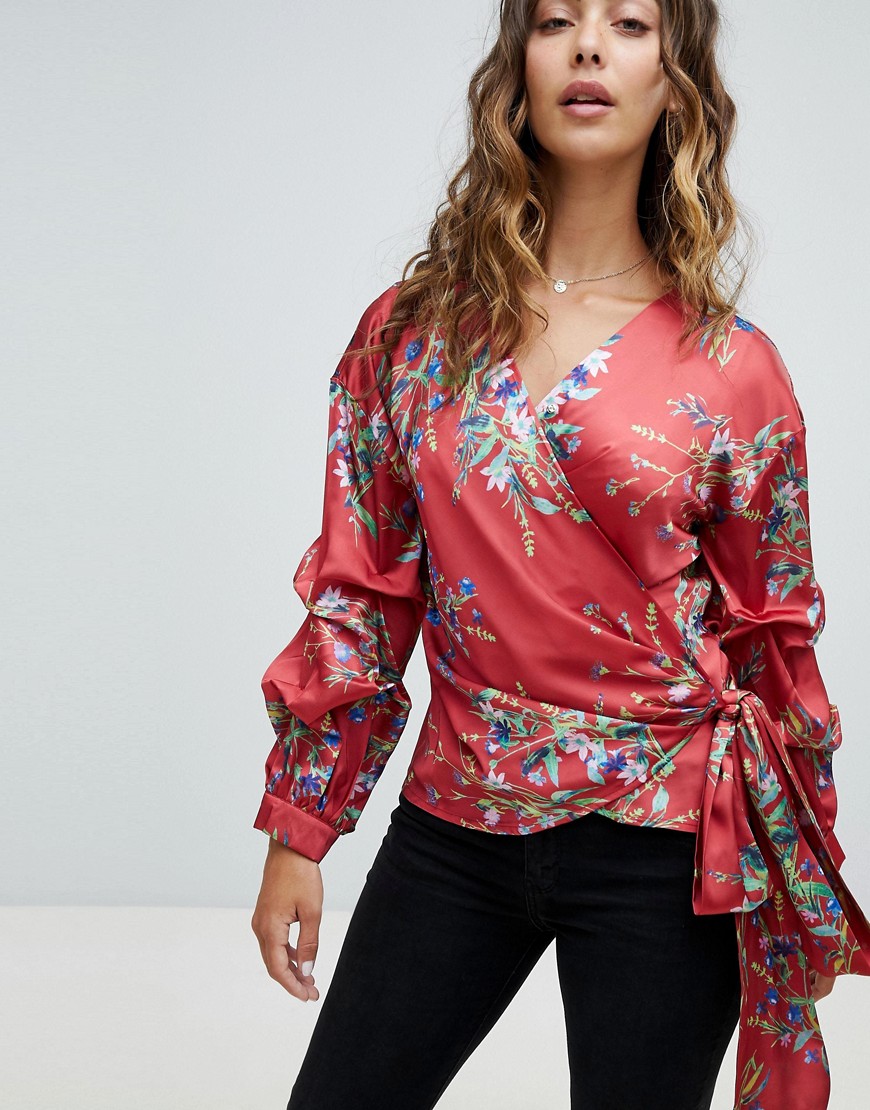 RD & Koko Wrap Ruched Sleeve Blouse