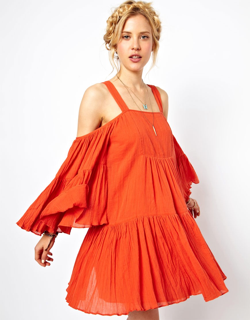 ASOS Summer Dress With Cold Shoulder - Orange