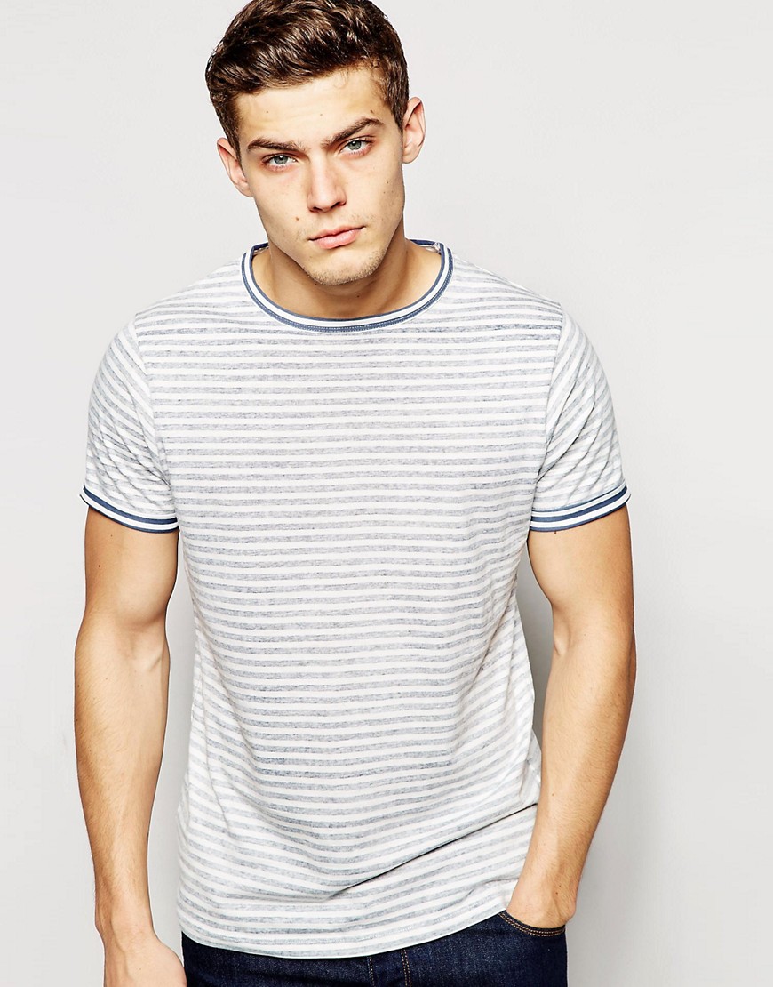 Pull&Bear | Pull&Bear T-Shirt with Reverse Printed Stripe Blue at ASOS
