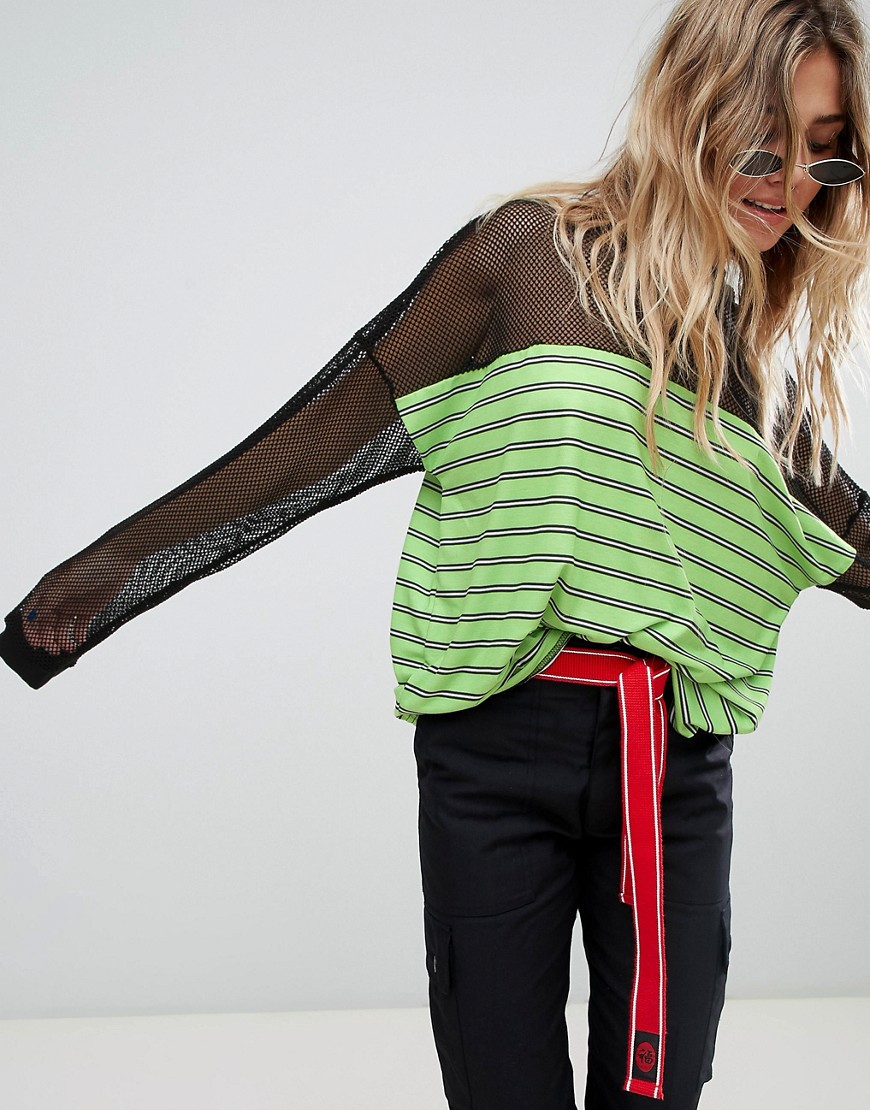 The Ragged Priest long sleeve t-shirt with sheer panel - Lime