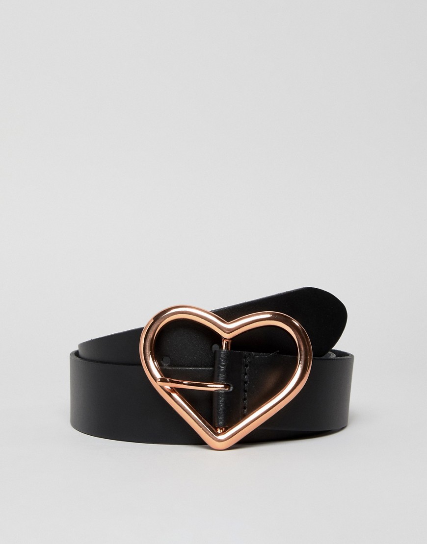 ASOS DESIGN leather heart buckle waist and hip jeans belt in rose gold