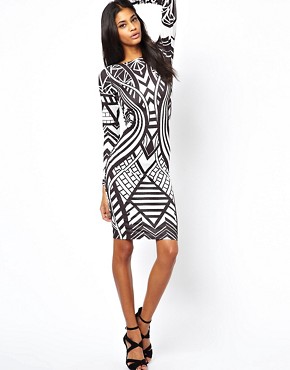 Image 1 of Lipsy Body-Conscious Dress in Symmetrical Geo Print