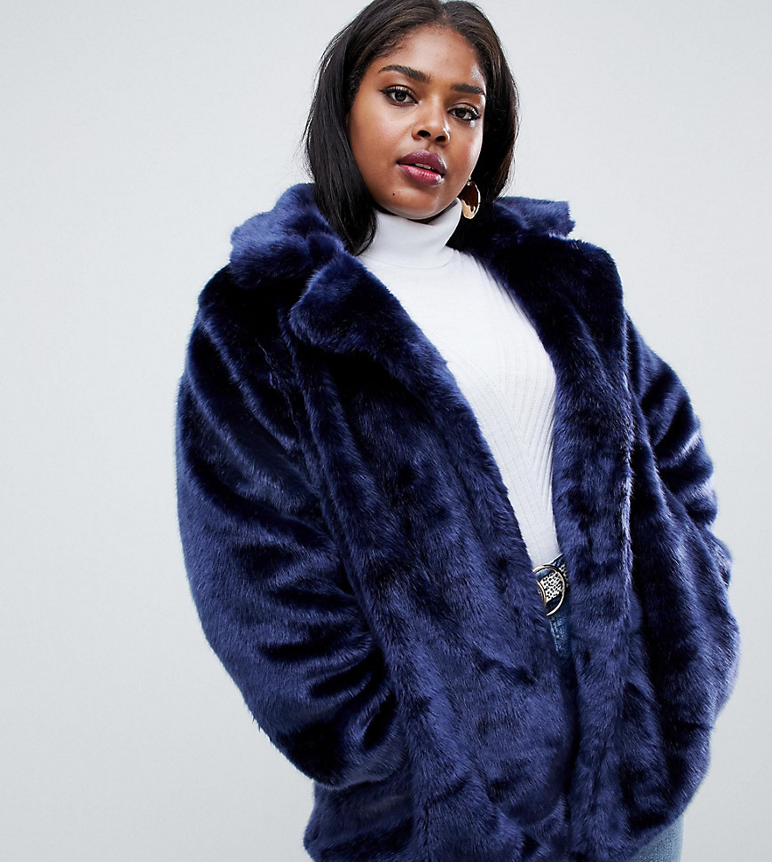 Glamorous Curve relaxed coat in faux fur - Navy
