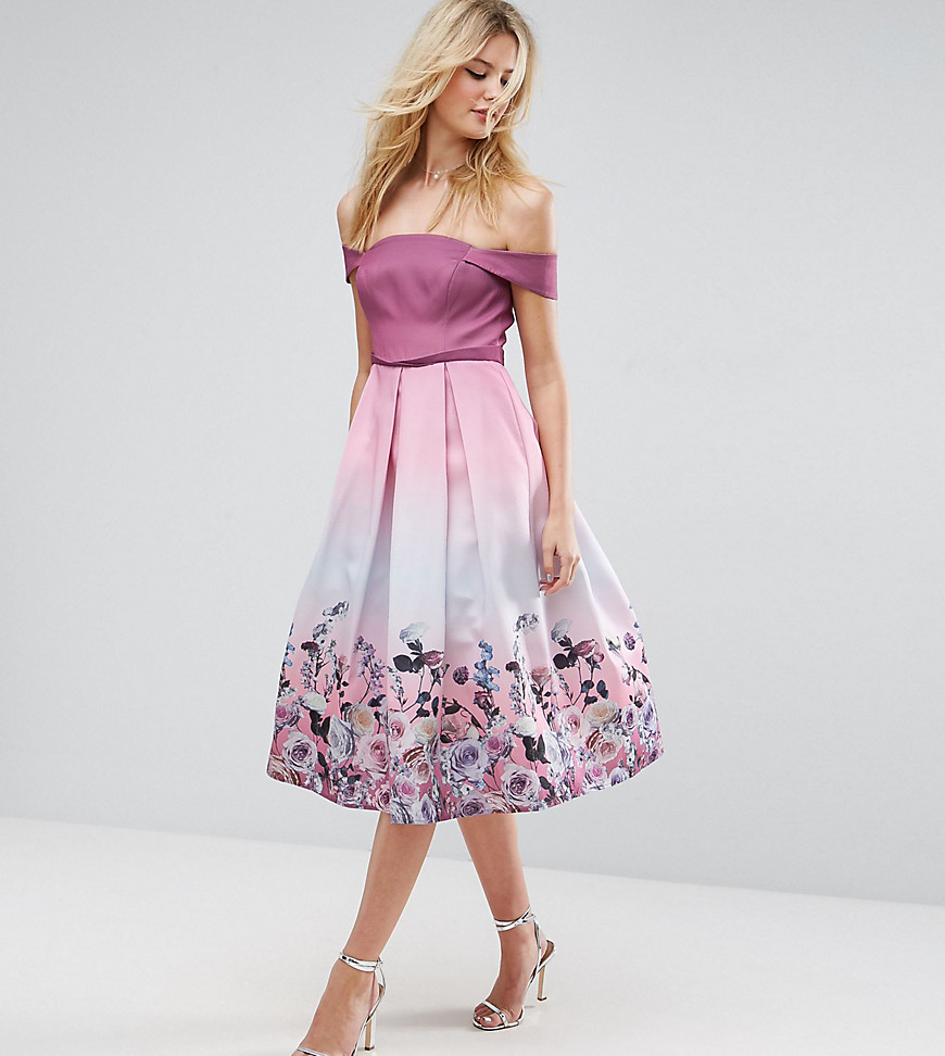 ASOS TALL SALON Floral Ombre Midi Prom Dress - Pink