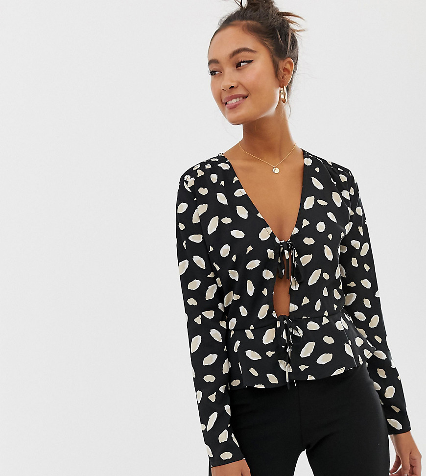 Wednesday's Girl tie front tea blouse in abstract print