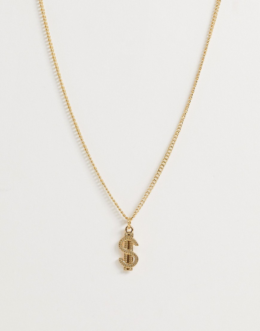 Asos Design Neckchain With Ditsy Dollar Sign Pendant In Gold Tone