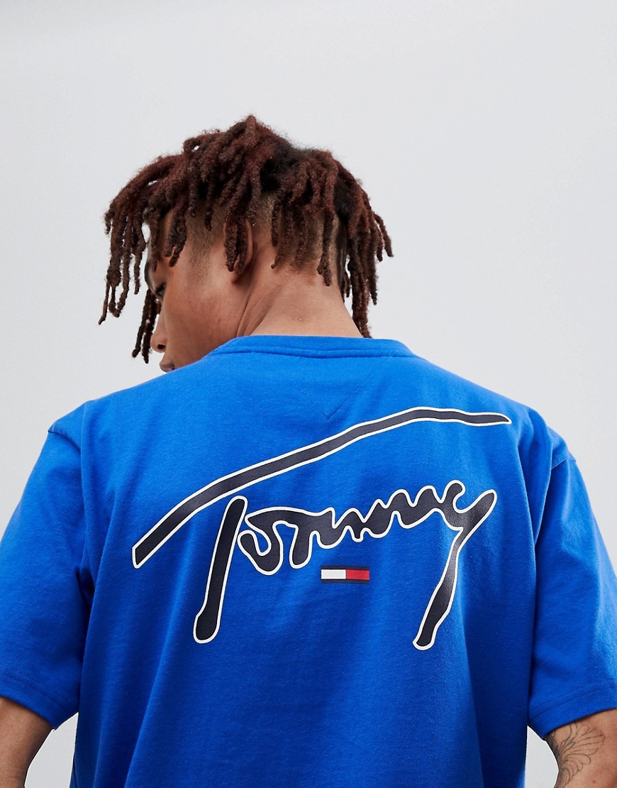 Tommy Jeans Signature Capsule Logo Front and Back Print T-Shirt Relaxed Fit in Blue - Surf the web
