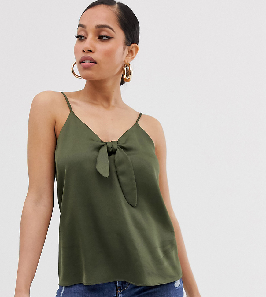 River Island Petite cami with tie front in khaki