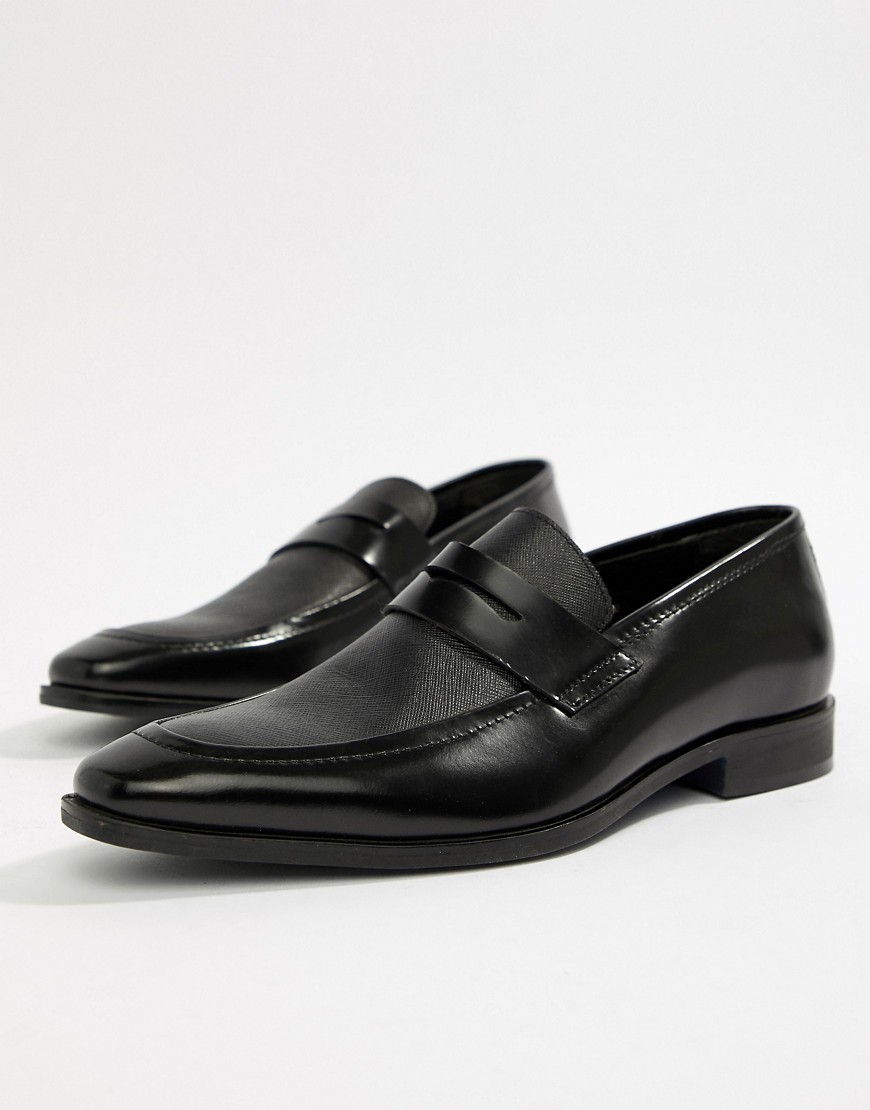 Pier One penny loafers in black etched leather - Black