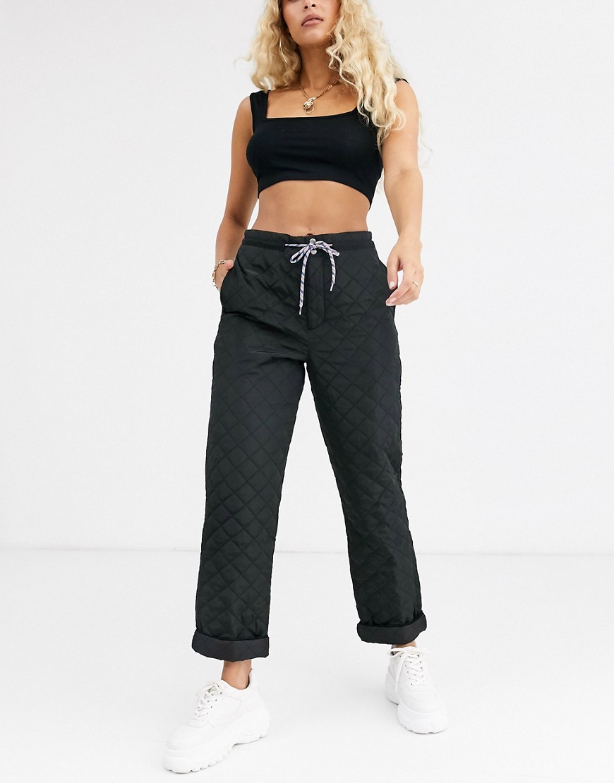 ASOS DESIGN quilted jogger in black with drawcord