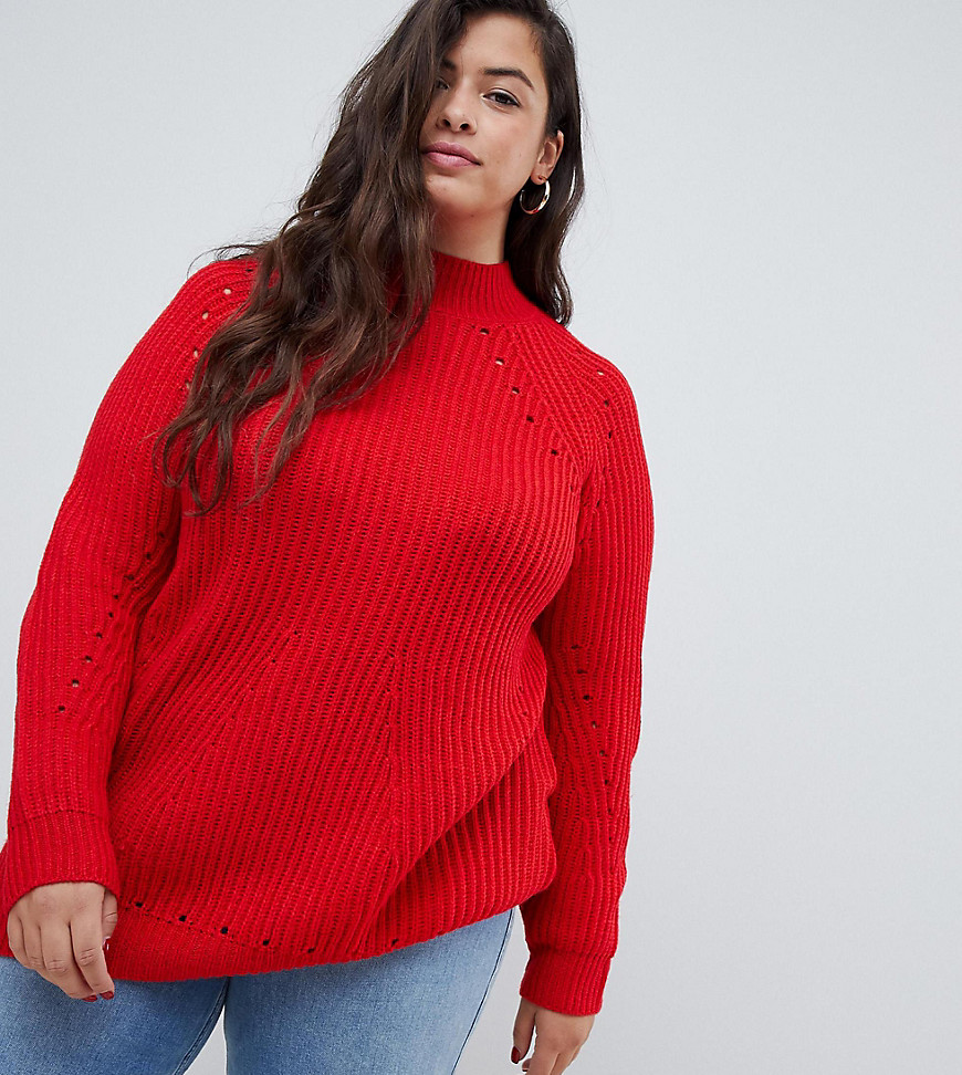Vero Moda Curve Knitted High Neck Jumper - Red