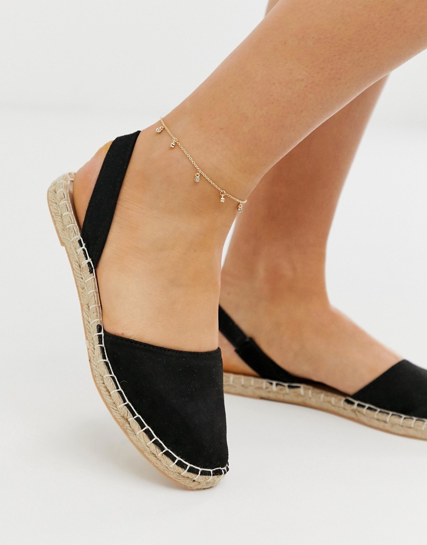 Asos Design Anklet With Crystal Drop Detail In Gold Tone